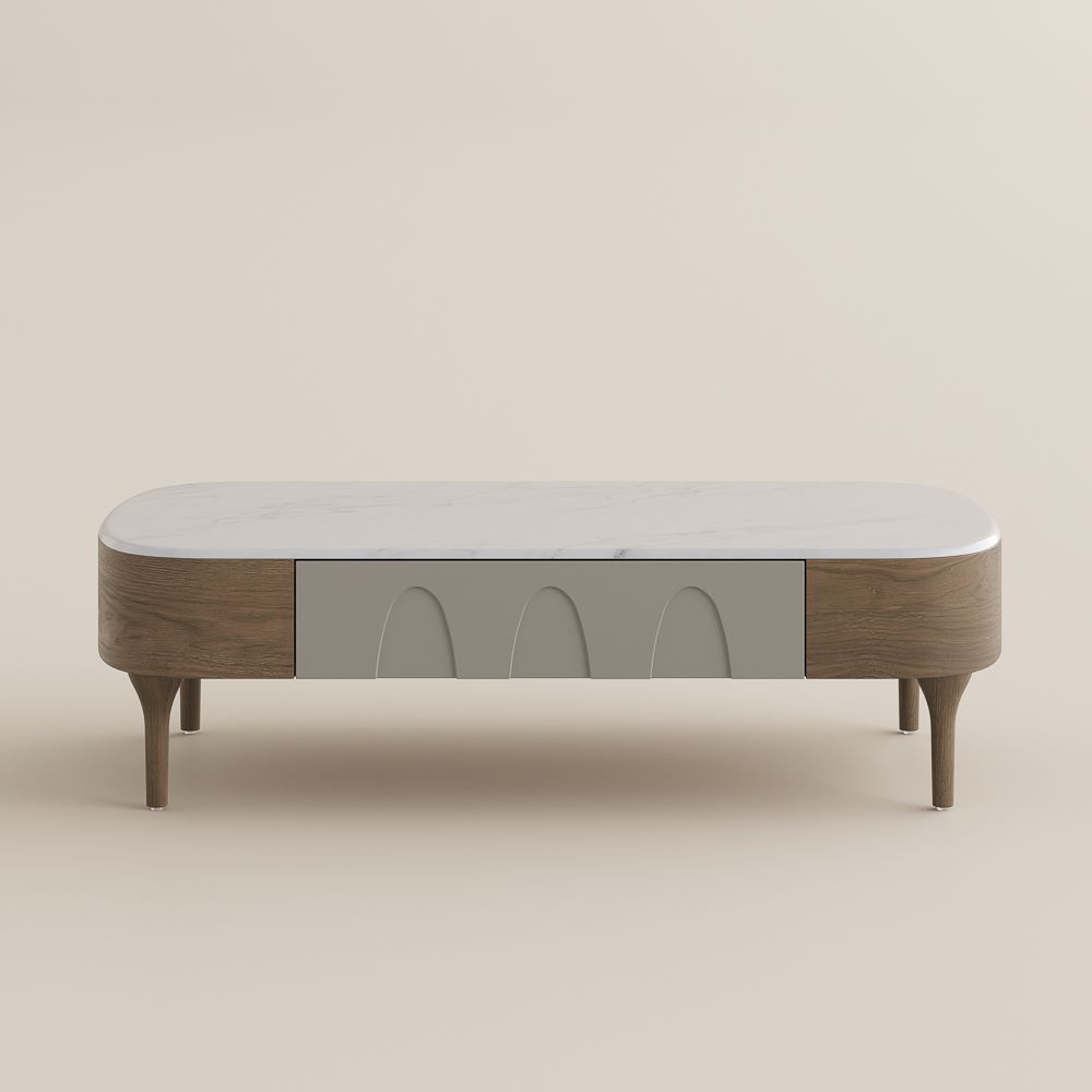 Luxury Walnut&Gray Engineered Wood Coffee Tables