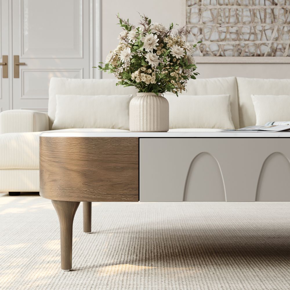 Partly Assemble Walnut&Gray Engineered Wood Coffee Tables