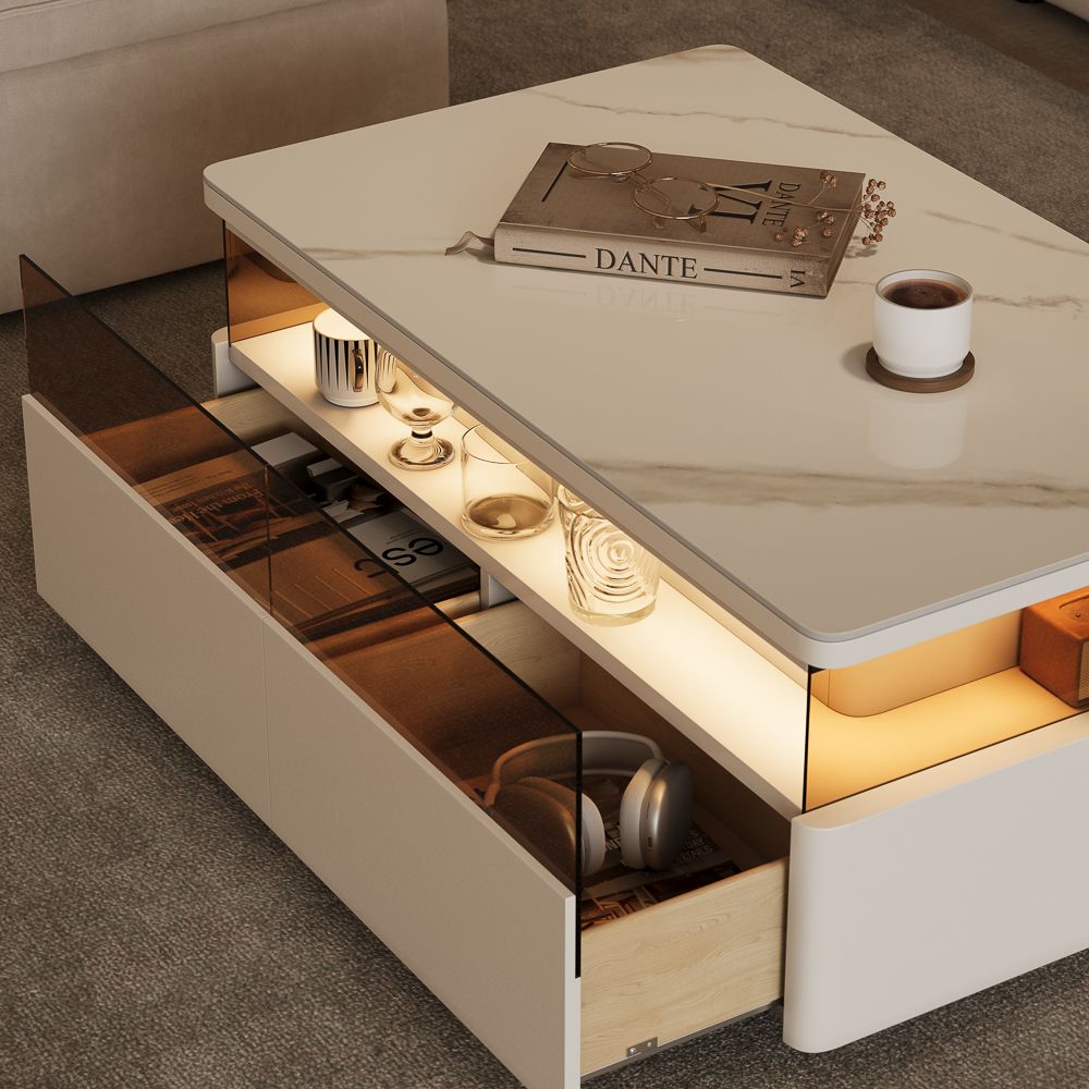 with Storage White Engineered Wood Coffee Tables