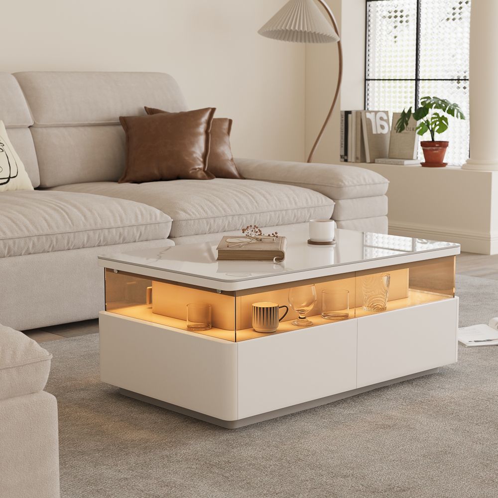 with LED Light White Engineered Wood Coffee Tables