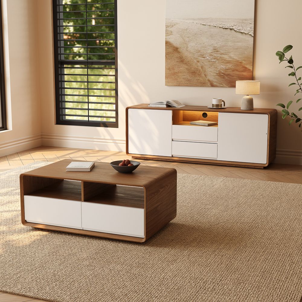 with Storage Dark Wood & White Coffee Tables
