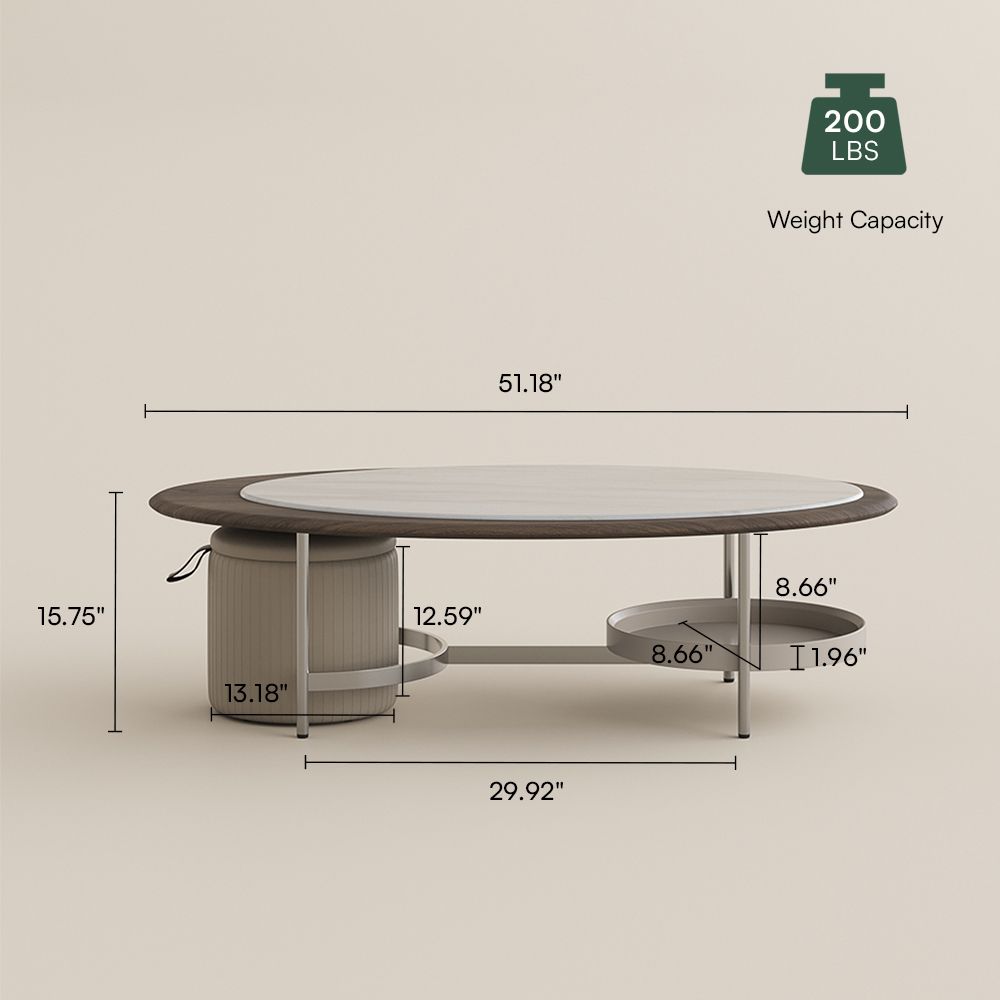 White Walnut & Gray Glossy Stone Coffee Tables