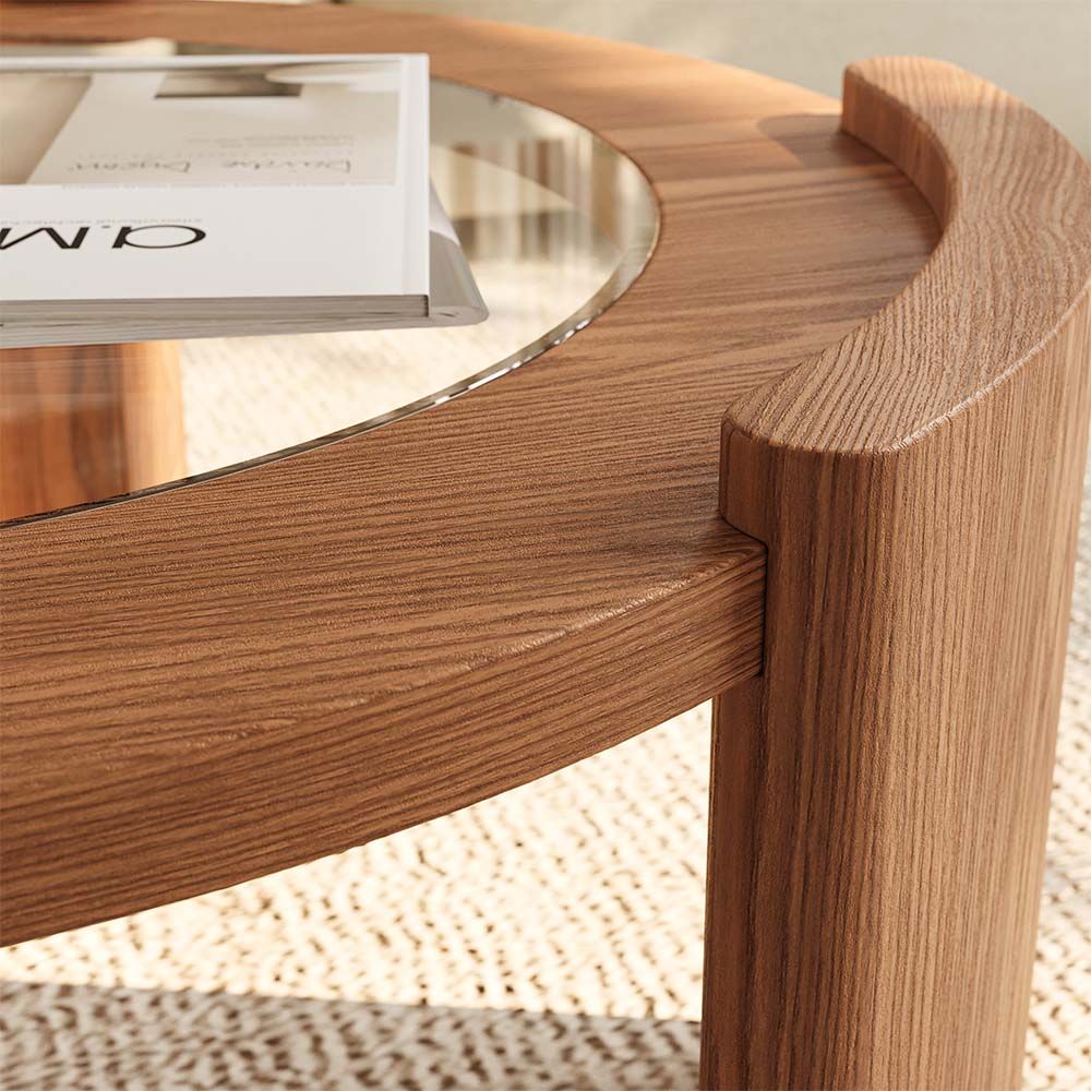 Round Walnut Glass Coffee Tables