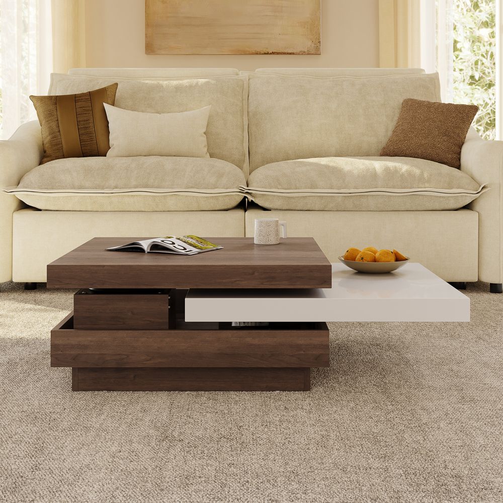 Partly Assemble Walnut Color Engineered Wood Coffee Tables