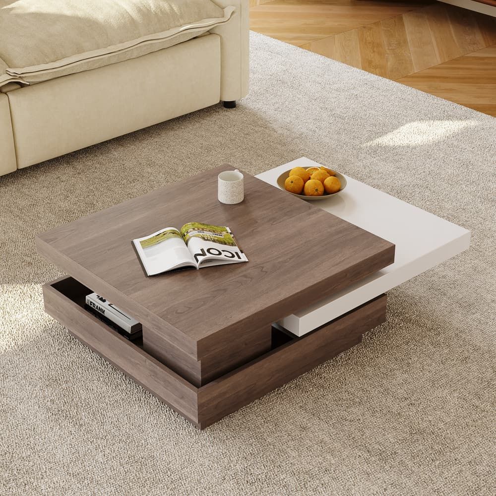 Square Walnut Color Engineered Wood Coffee Tables