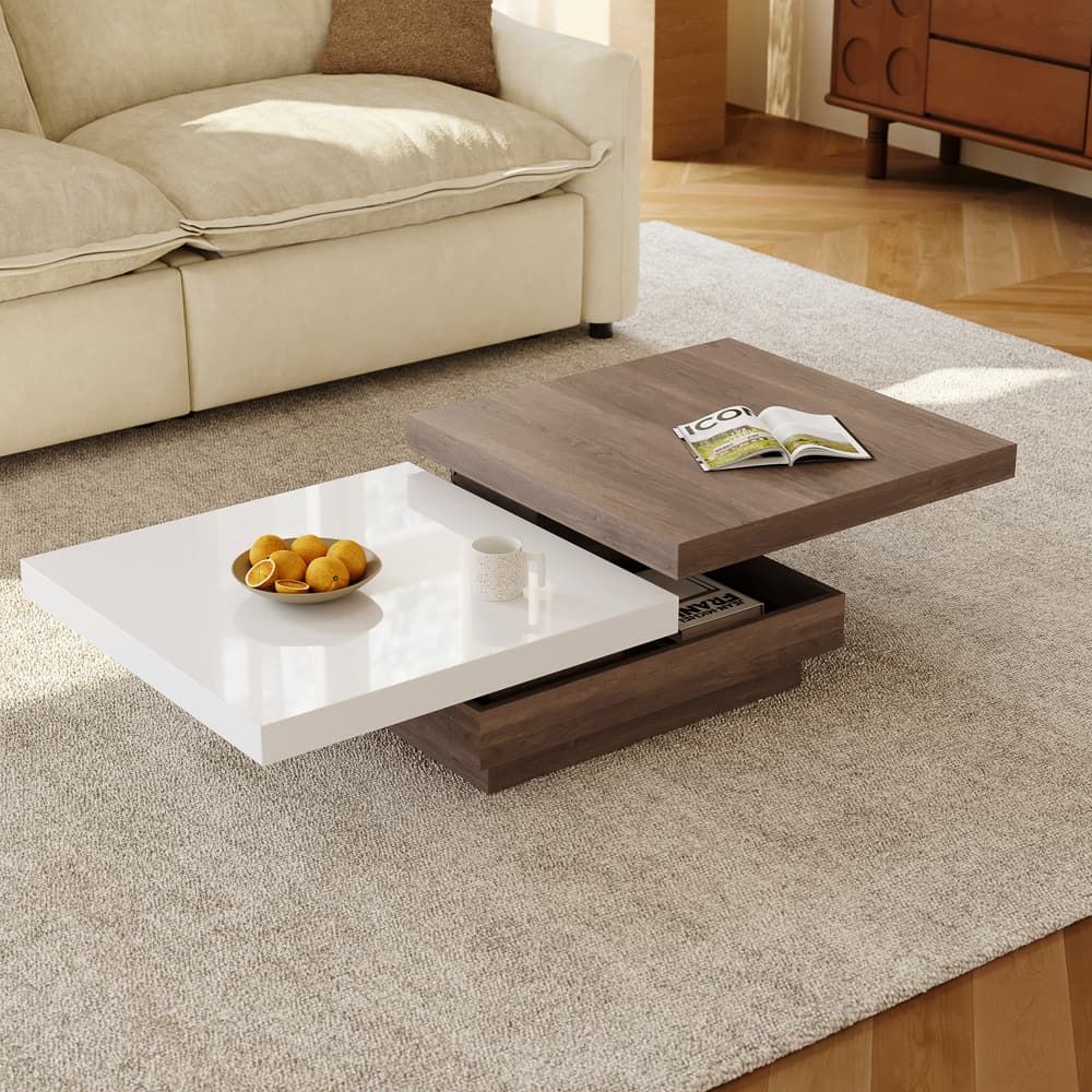 Mid Century Modern Walnut Color Engineered Wood Coffee Tables