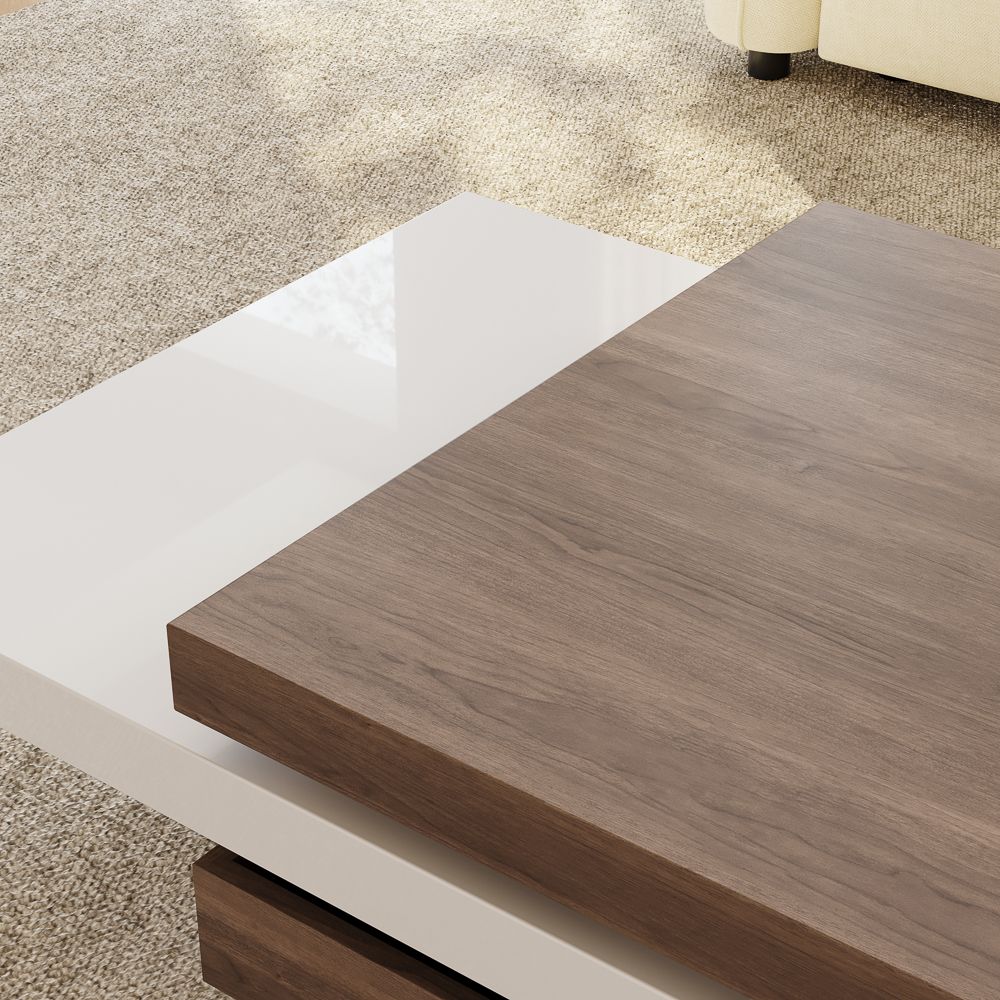 Mid Century Modern Walnut Color Engineered Wood Coffee Tables