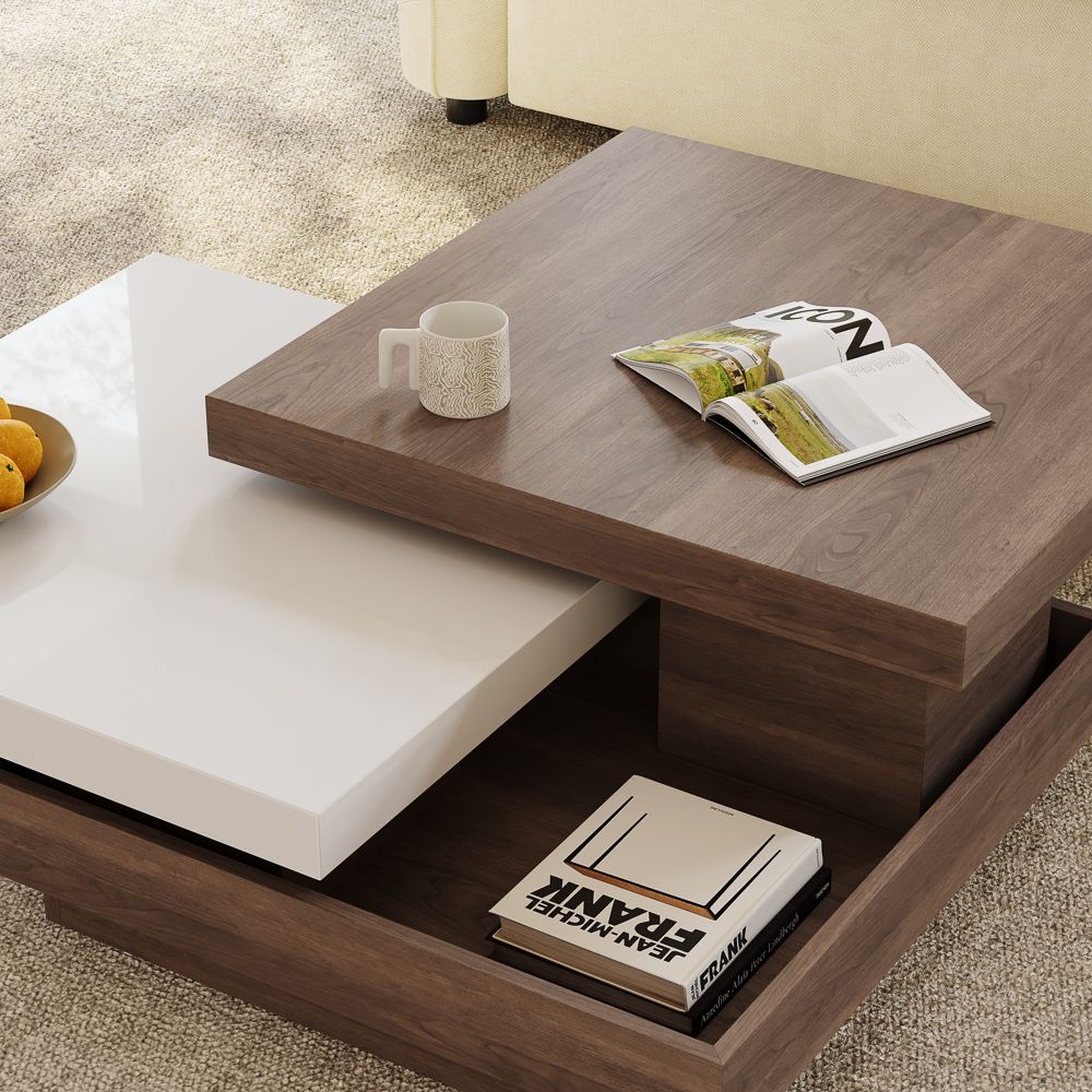 Square Walnut Color Engineered Wood Coffee Tables
