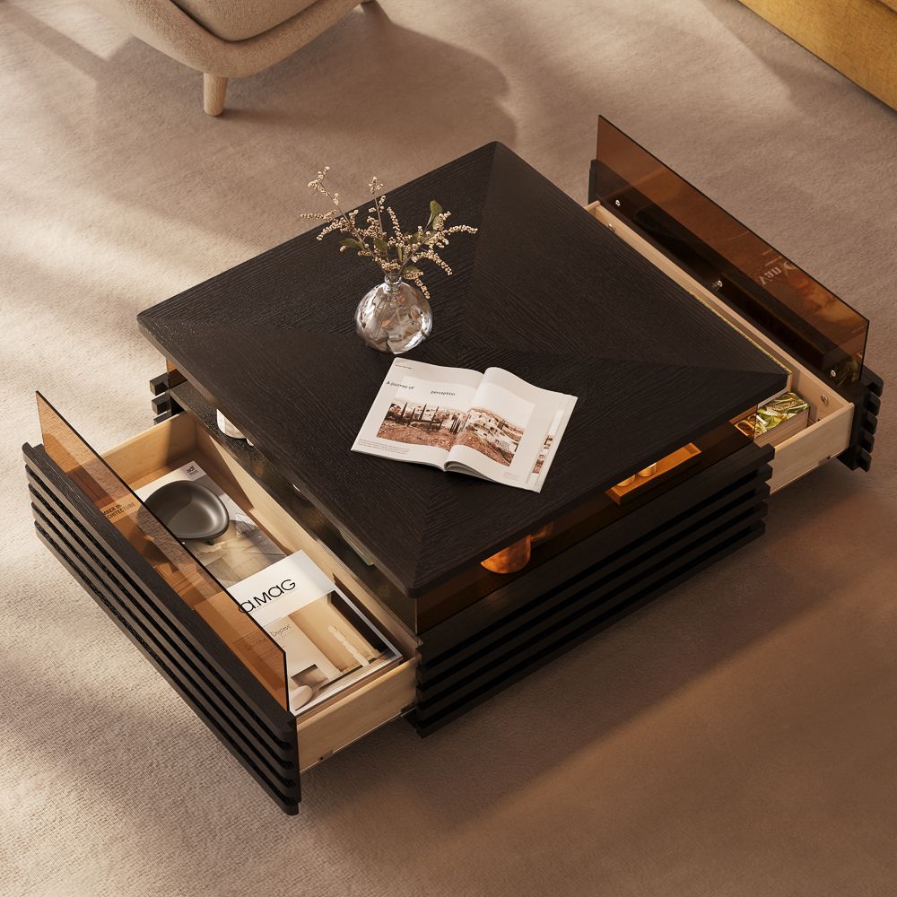 Square Black Engineered Wood Coffee Tables