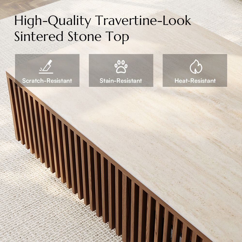 Mid Century Modern Walnut Color Sintered Stone Coffee Tables