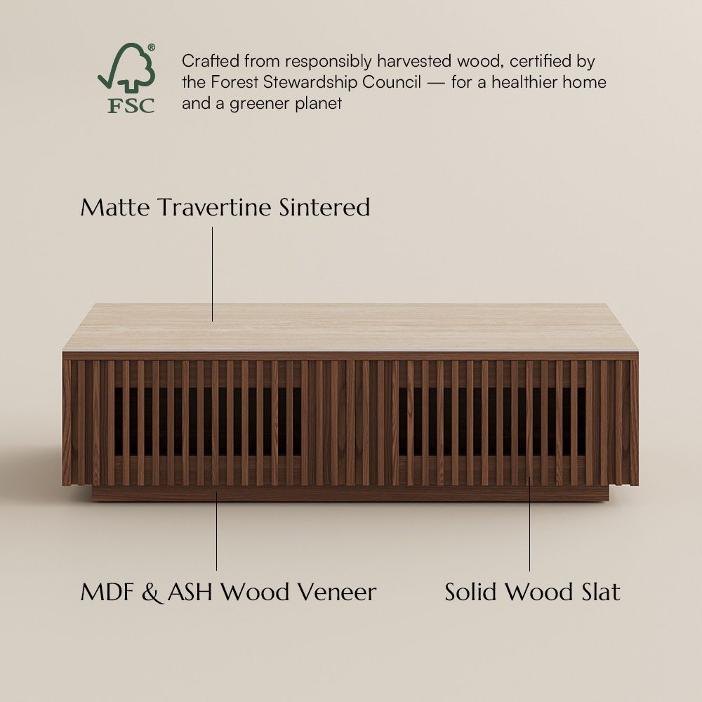 Wood Walnut Color Sintered Stone Coffee Tables