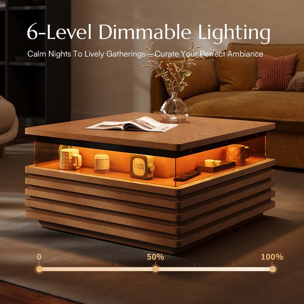 Square Walnut Color Engineered Wood Coffee Tables