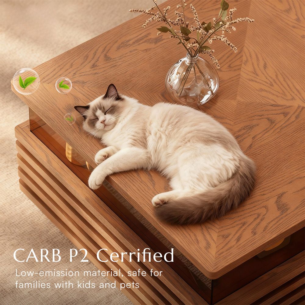 Slatted Design Walnut Color Engineered Wood Coffee Tables