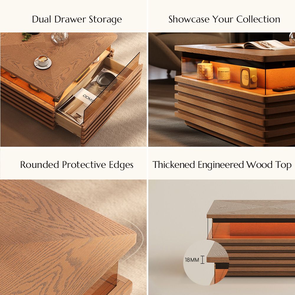 Mid Century Modern Walnut Color Engineered Wood Coffee Tables