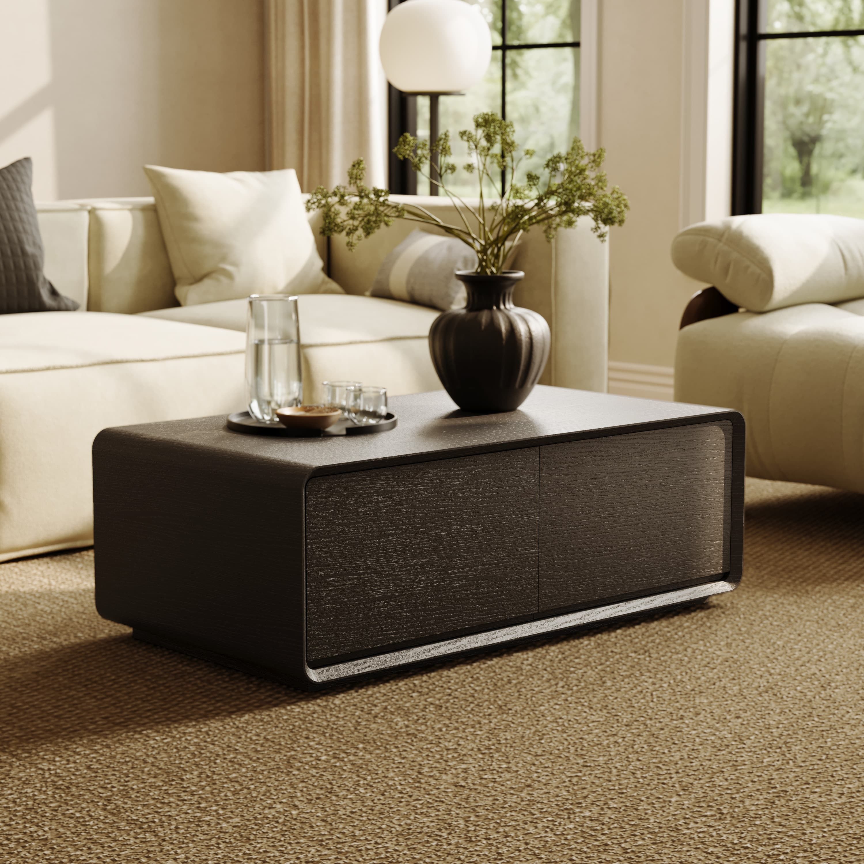 Rectangular Black Engineered Wood Coffee Tables