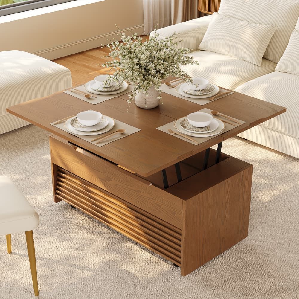 Metal Leg Walnut Color Plywood Coffee Tables