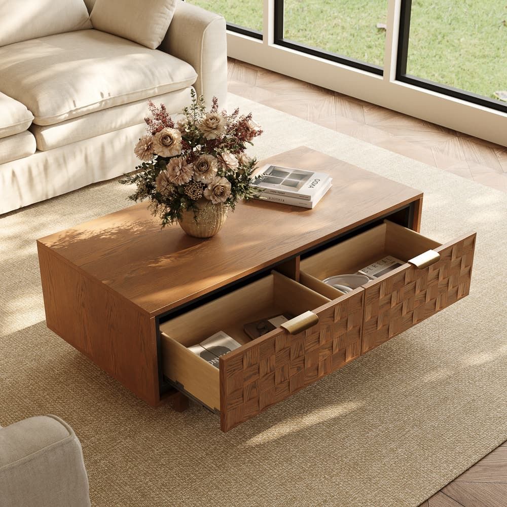 Mid Century Modern Walnut Color Engineered Wood Coffee Tables