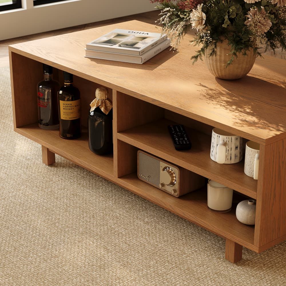 Mid Century Modern Walnut Color Engineered Wood Coffee Tables