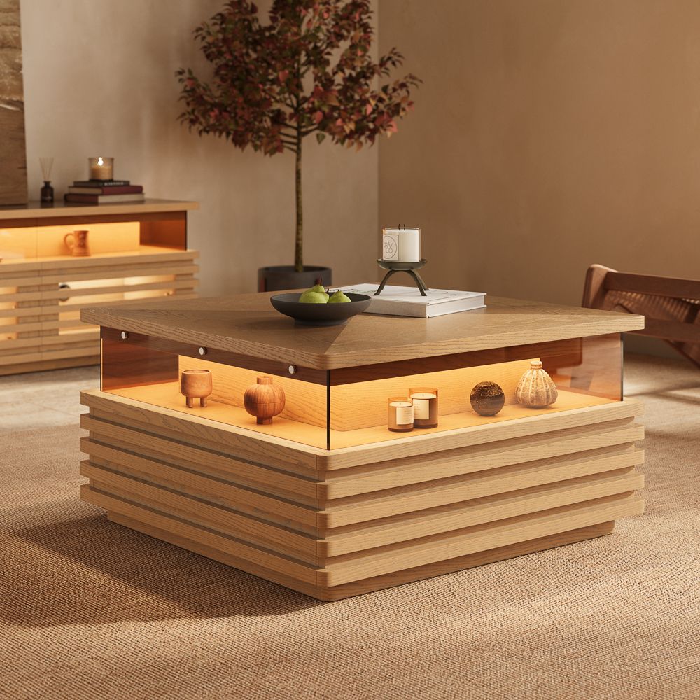 with LED Lights Oak Engineered Wood Coffee Tables