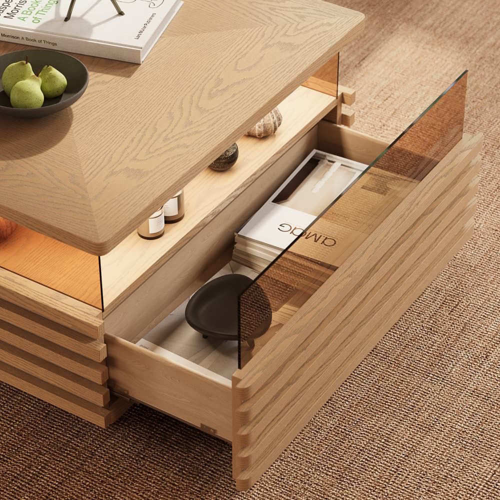 with LED Lights Oak Engineered Wood Coffee Tables