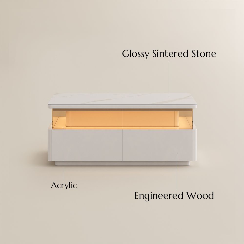 with LED Light White Sintered Stone Coffee Tables
