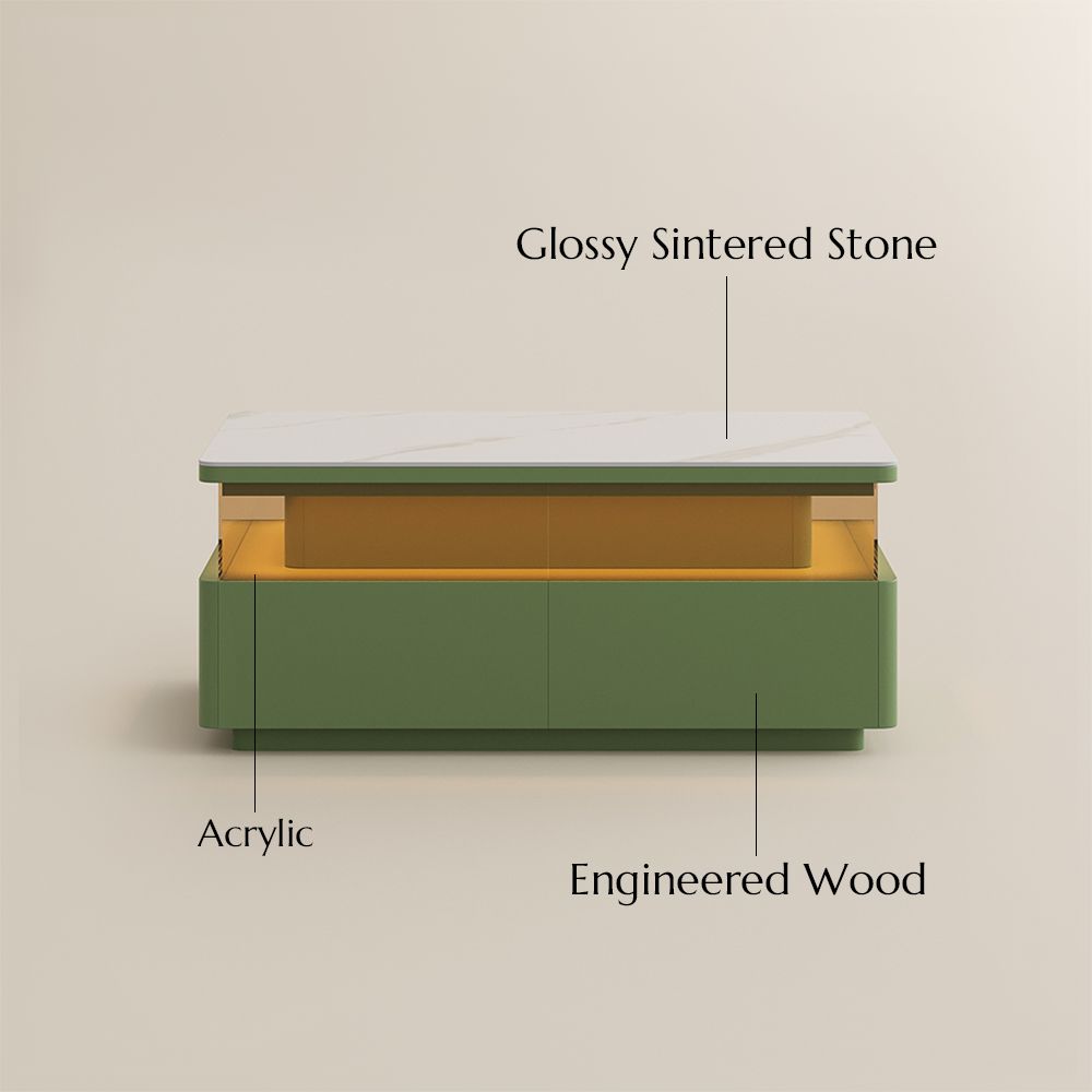 Rectangular Green & White Sintered Stone Coffee Tables