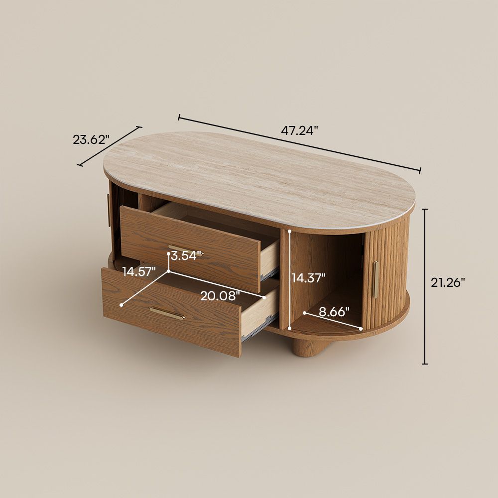oval coffee table with drawers