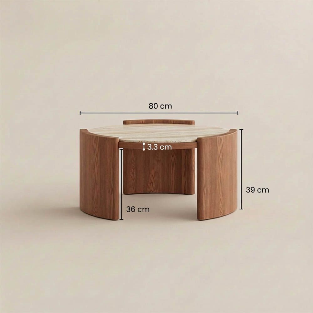 Round Walnut Color Matte Sintered Stone Coffee Tables