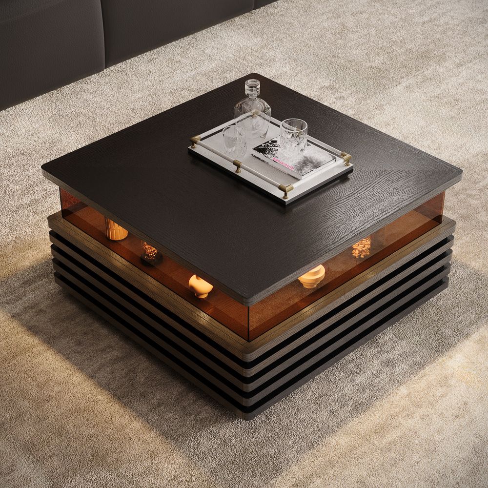 Black Wood Coffee Tables with LED Lights 