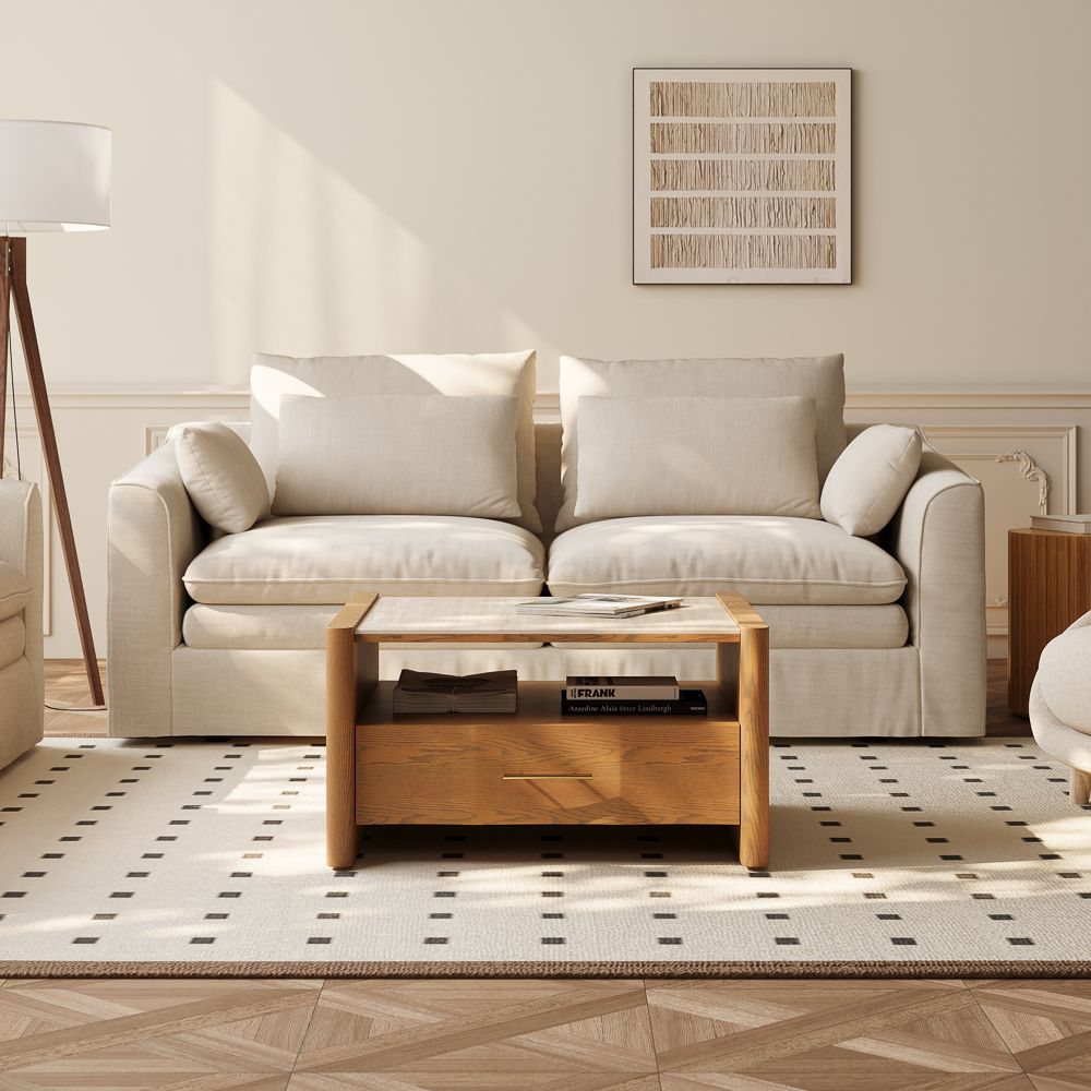 Mid Century Modern Walnut Color Engineered Wood Coffee Tables