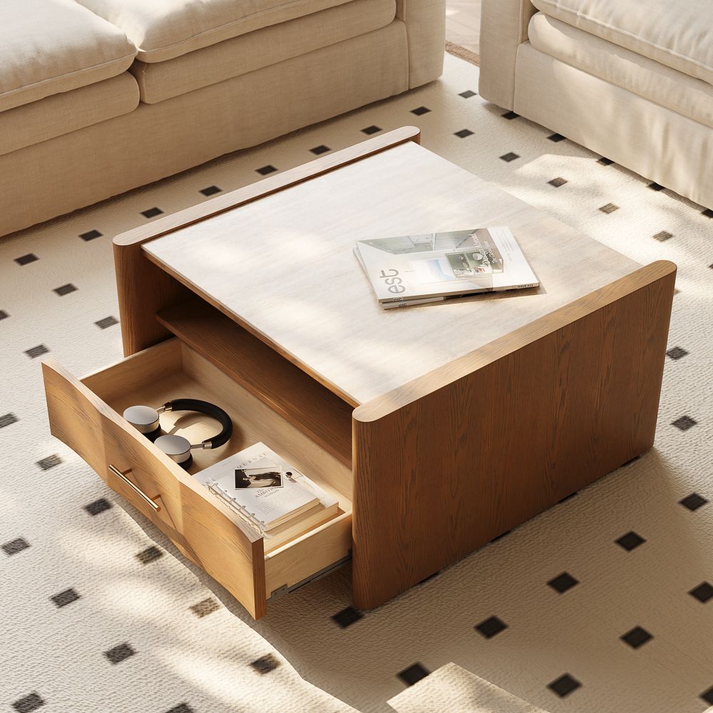 MDF Walnut Color Engineered Wood Coffee Tables
