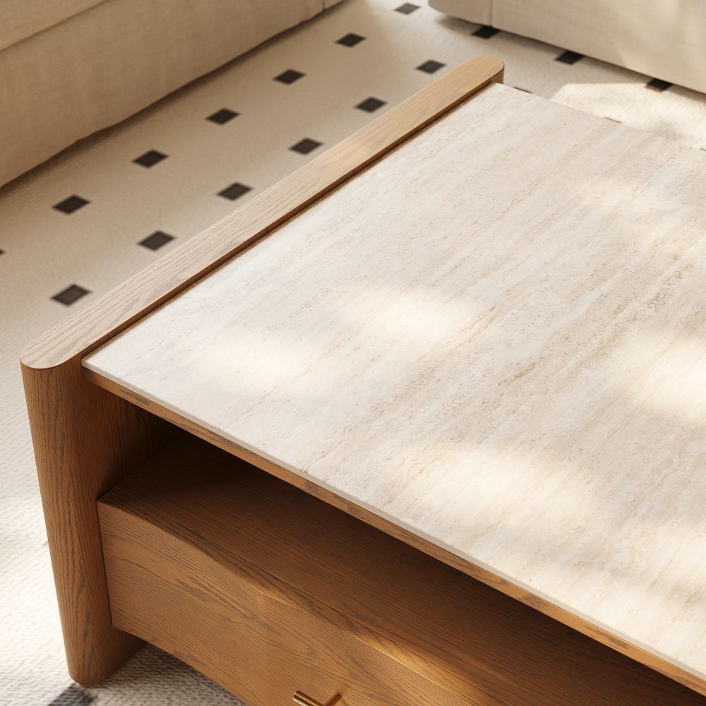 with Drawers Walnut Color Engineered Wood Coffee Tables