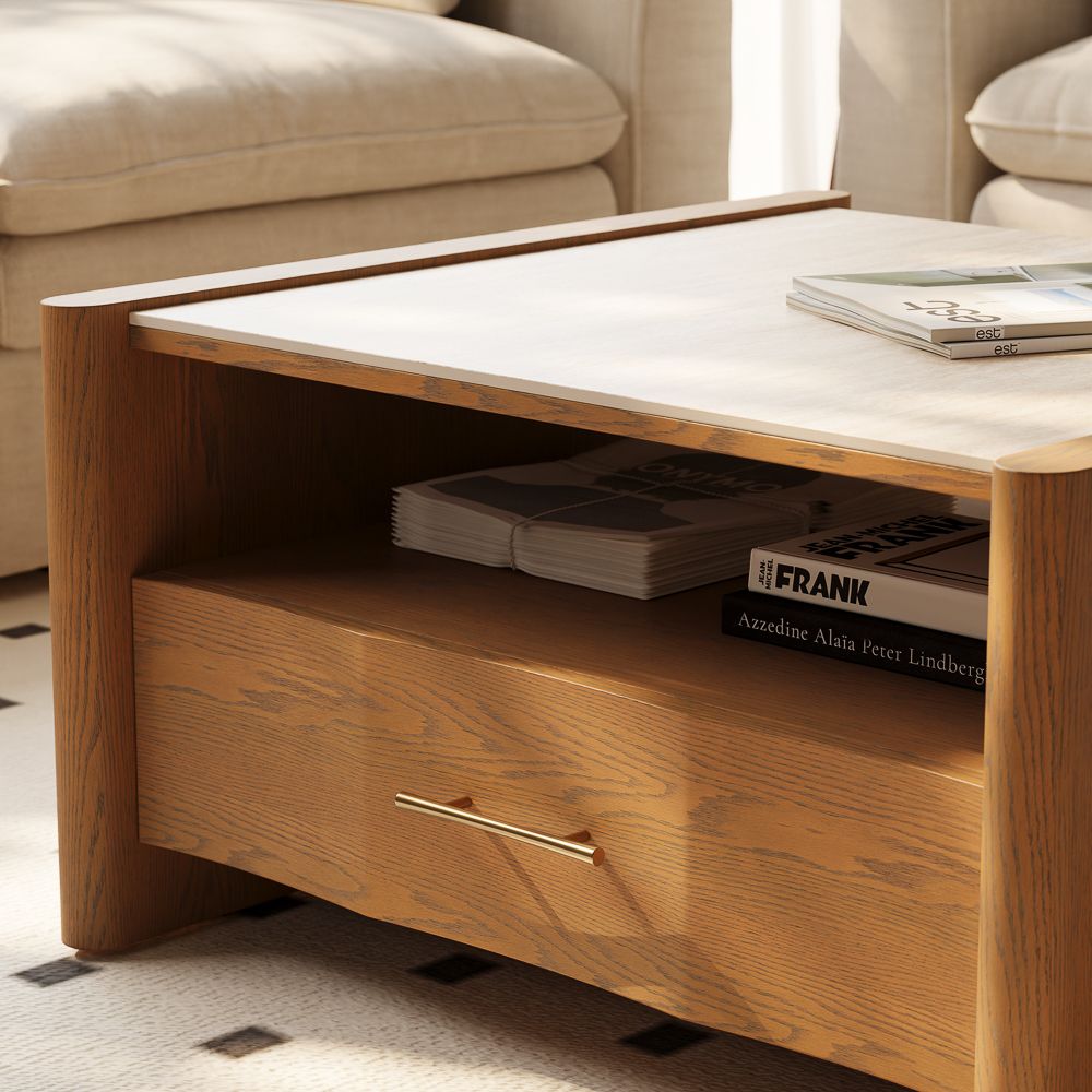 Mid Century Modern Walnut Color Engineered Wood Coffee Tables