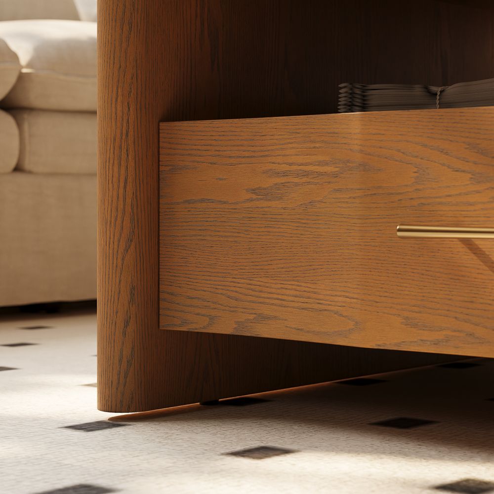 Travertine Stone Walnut Color Engineered Wood Coffee Tables