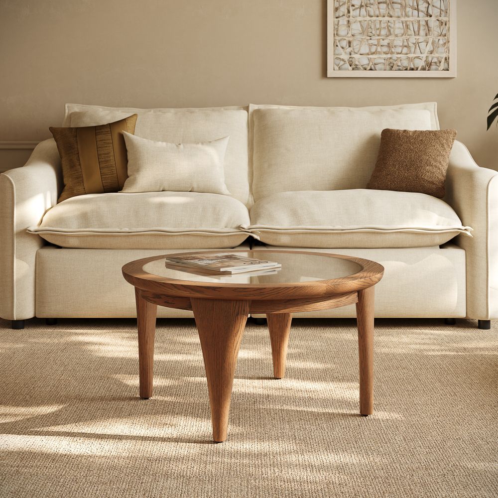 Round Walnut Color Ash Wood Coffee Tables