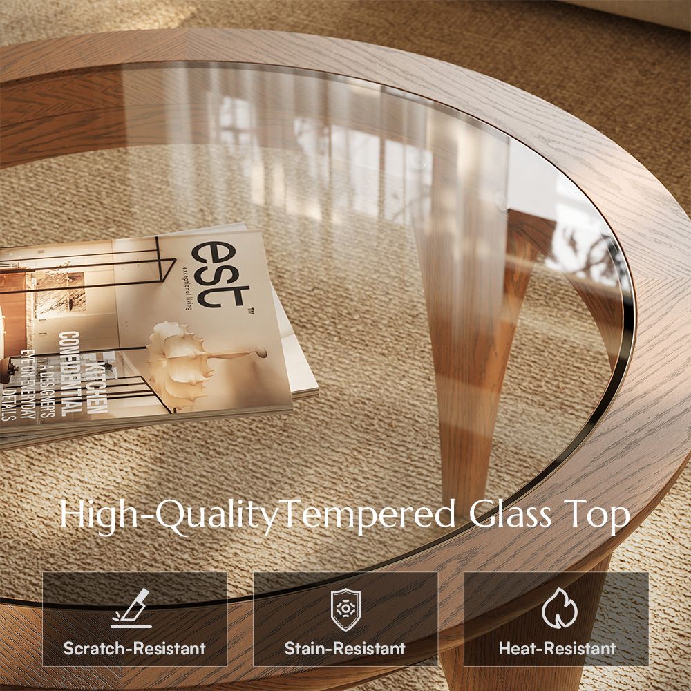 Glass Walnut Color Ash Wood Coffee Tables