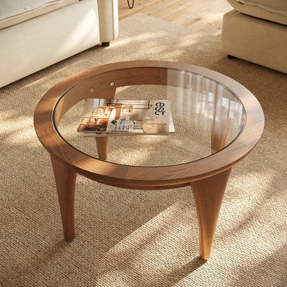 Glass Walnut Color Ash Wood Coffee Tables