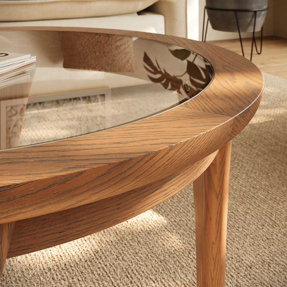 Round Walnut Color Ash Wood Coffee Tables