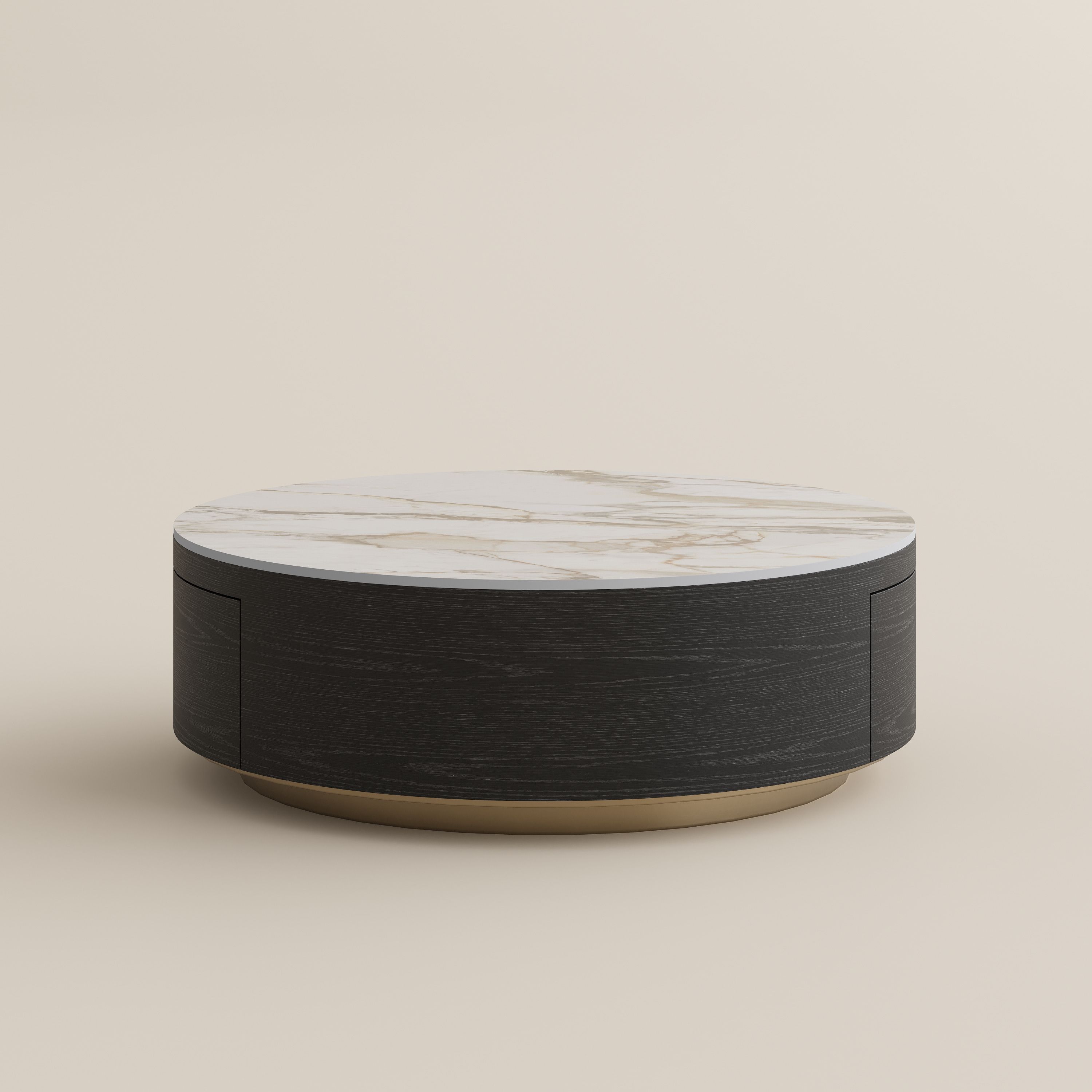 Round White & Black Sintered Stone Coffee Tables