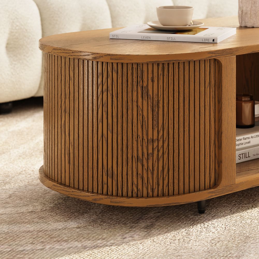 Fluted Walnut Color Plywood Coffee Tables