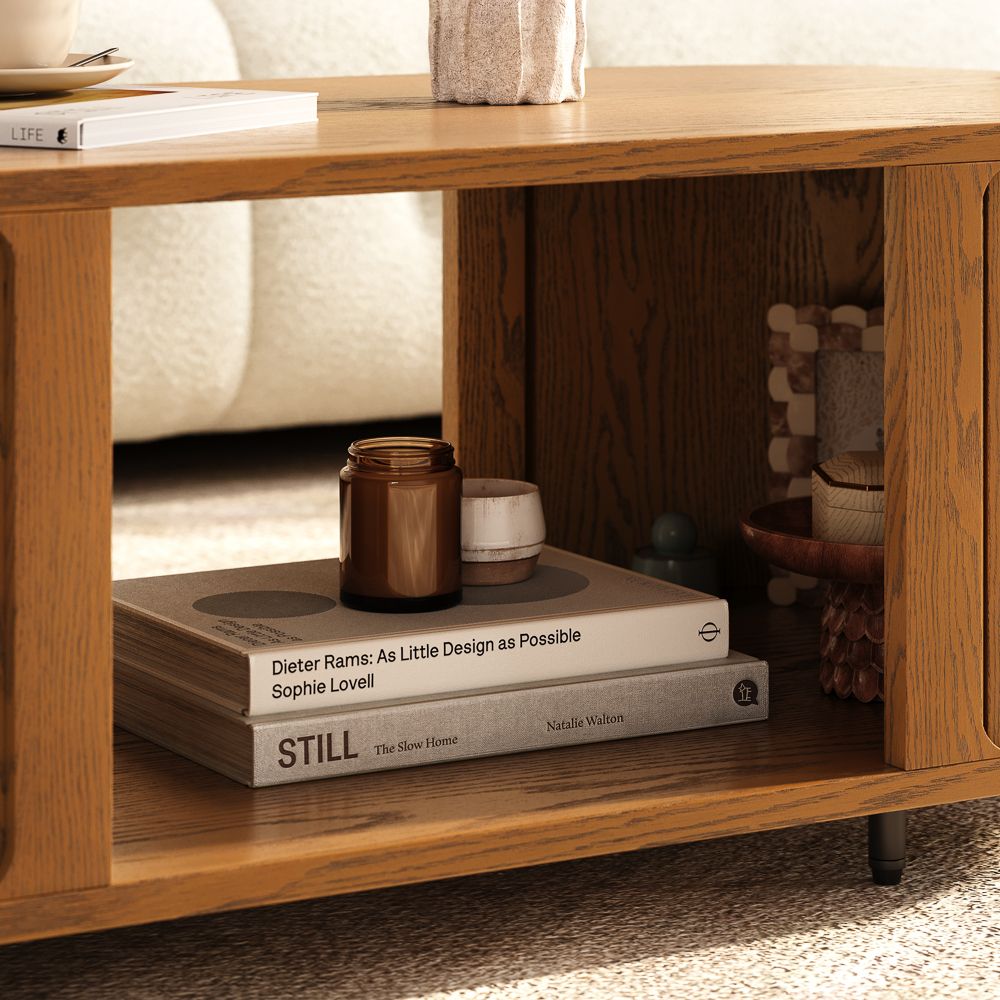 Oval Walnut Color Plywood Coffee Tables