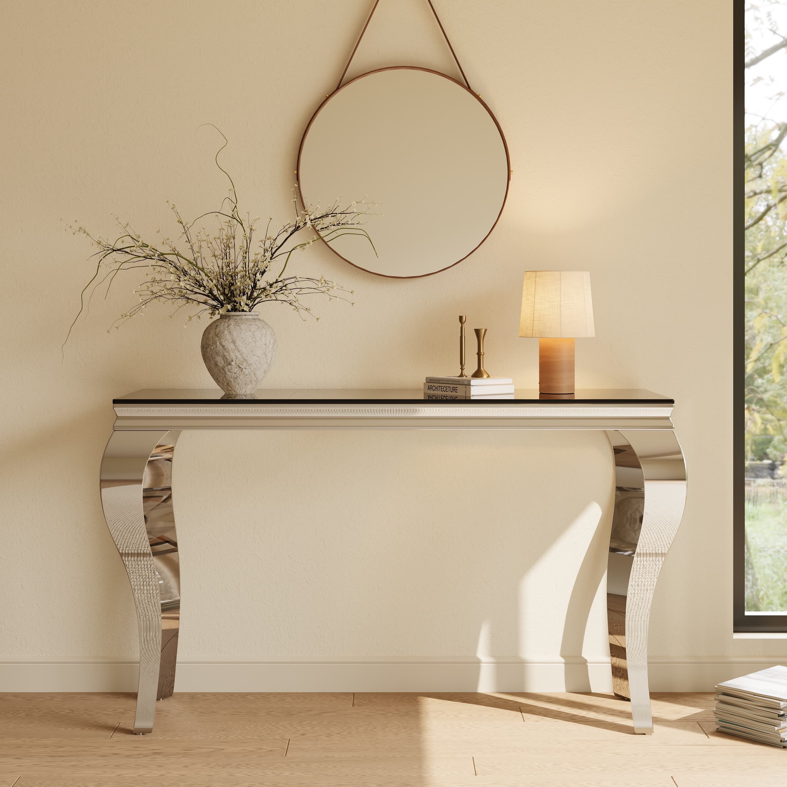 Partly Assemble Glossy Black Console Tables