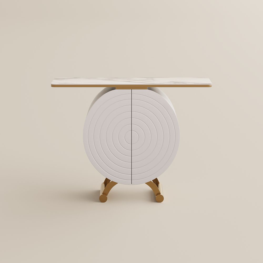 Partly Assemble White & Golden Engineered Wood Console Tables