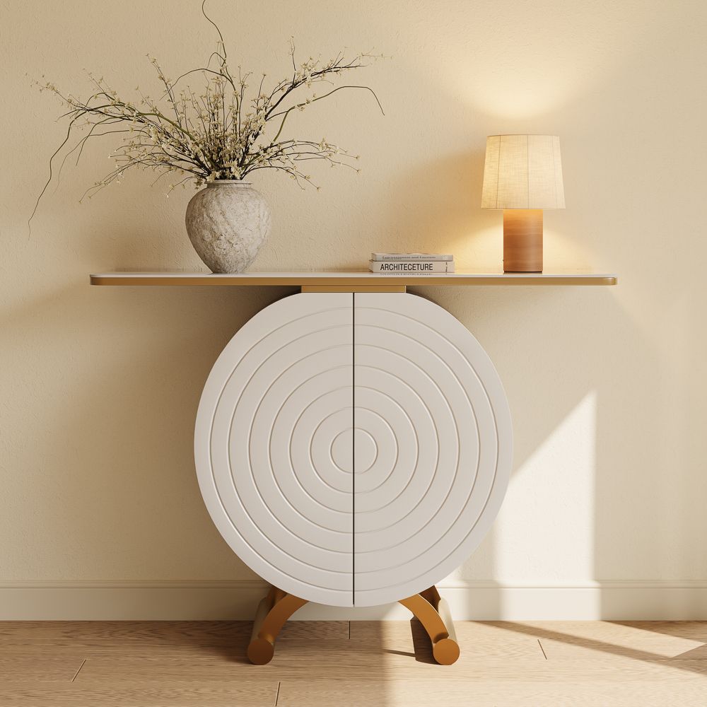 Sintered Stone White & Golden Engineered Wood Console Tables
