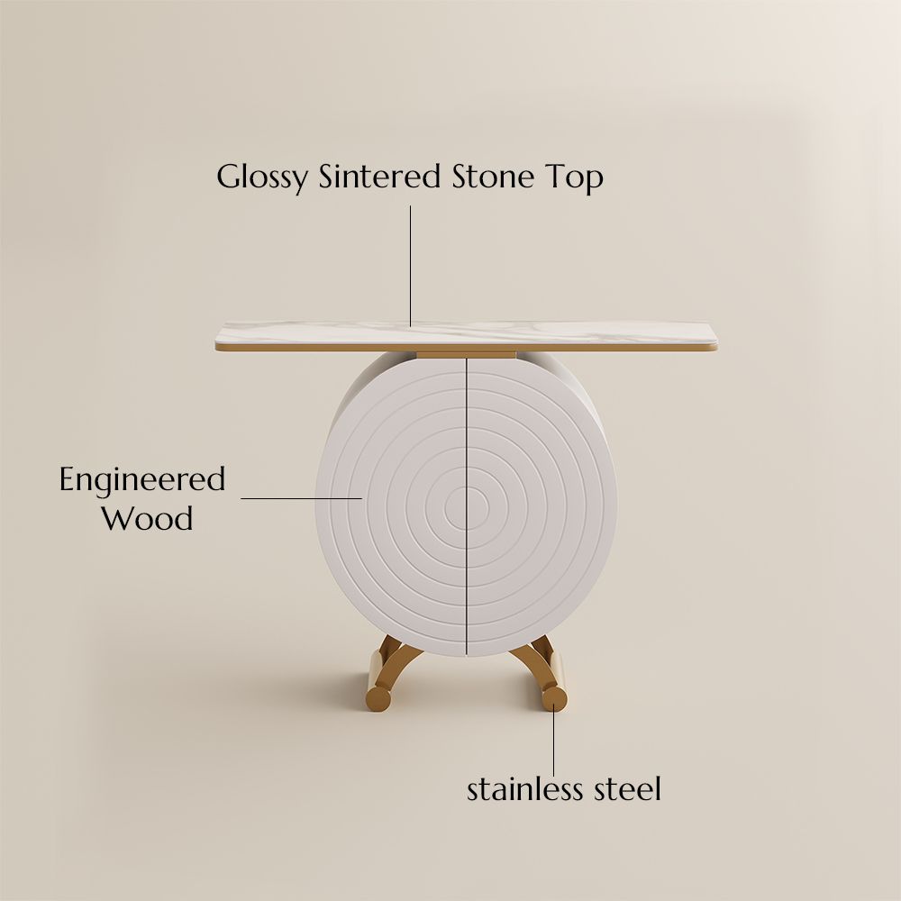 Sintered Stone White & Golden Engineered Wood Console Tables
