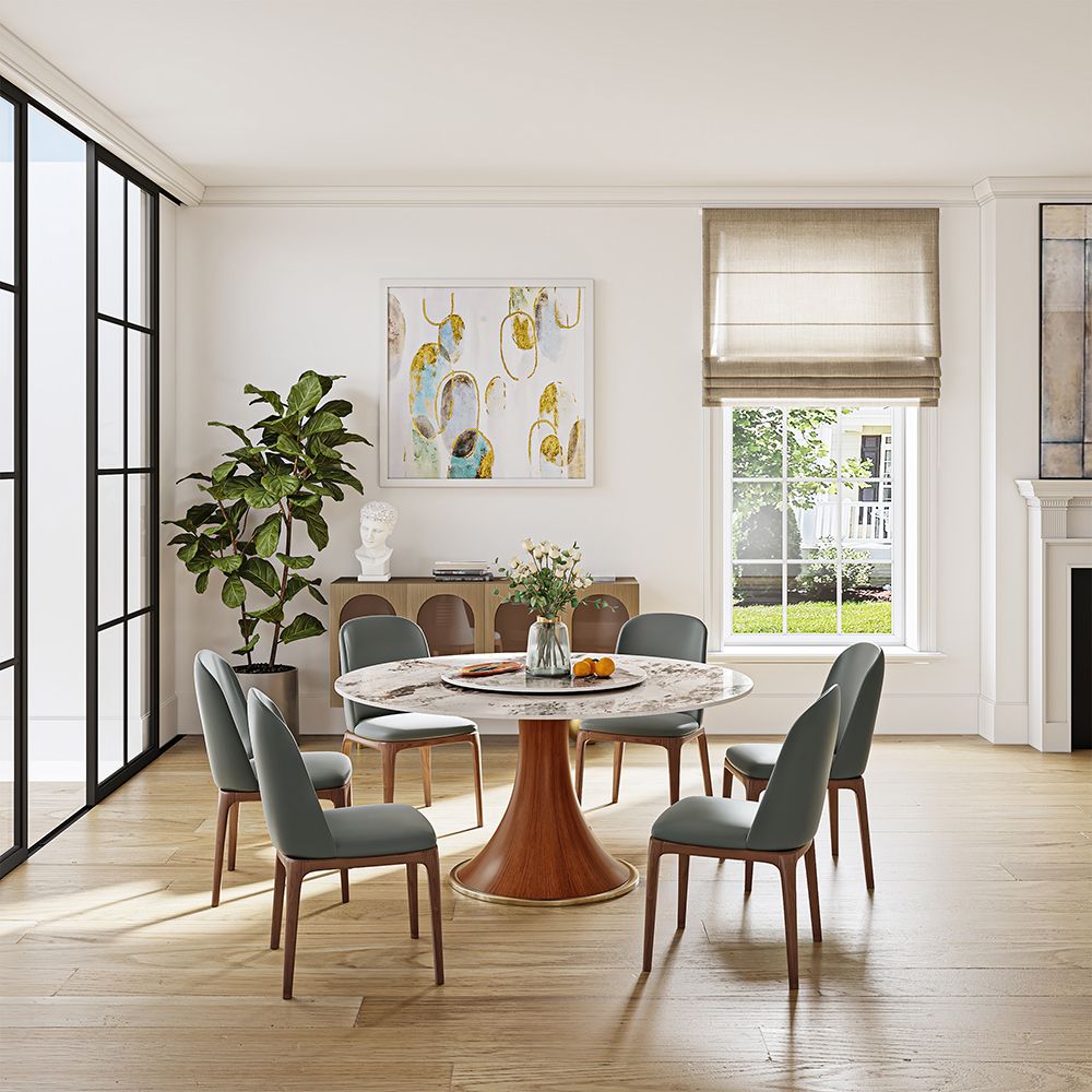 Round Wood color Glossy Sintered Stone Dining Tables