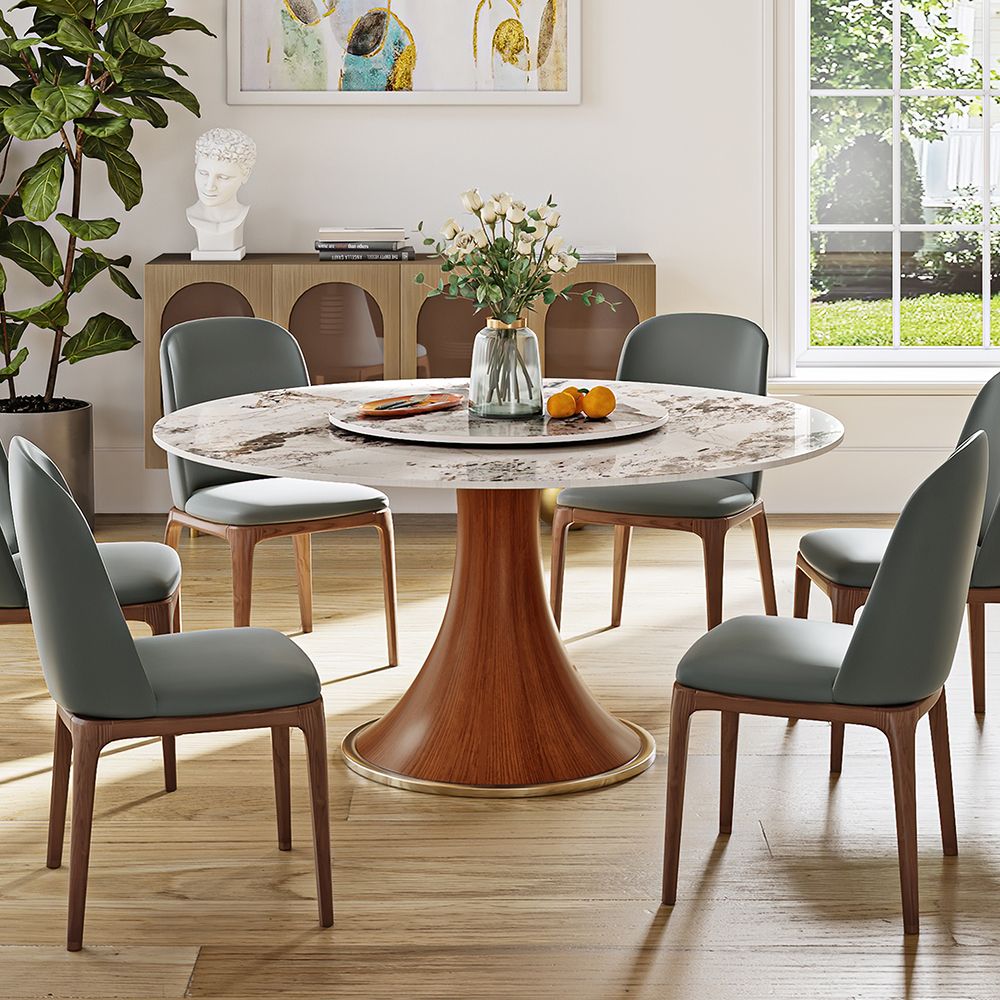 Mid Century Modern Wood color Glossy Sintered Stone Dining Tables