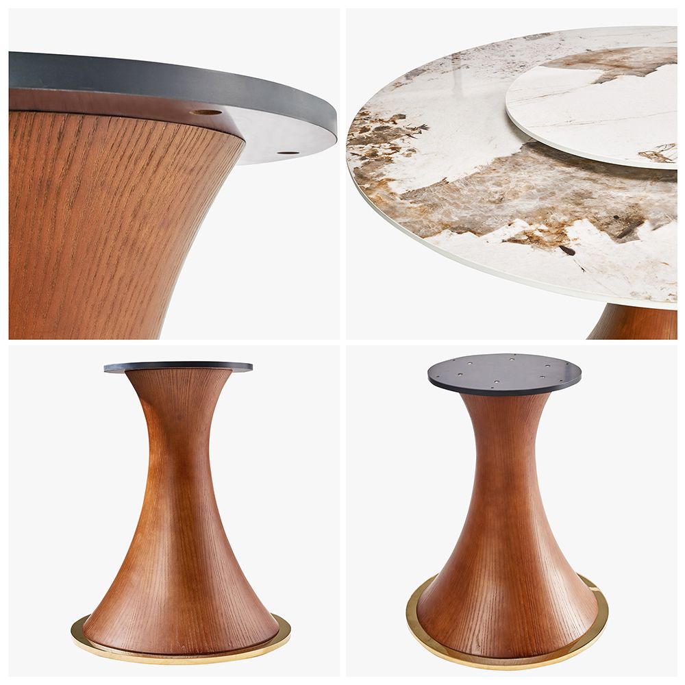 for 4 Wood color Glossy Sintered Stone Dining Room Set