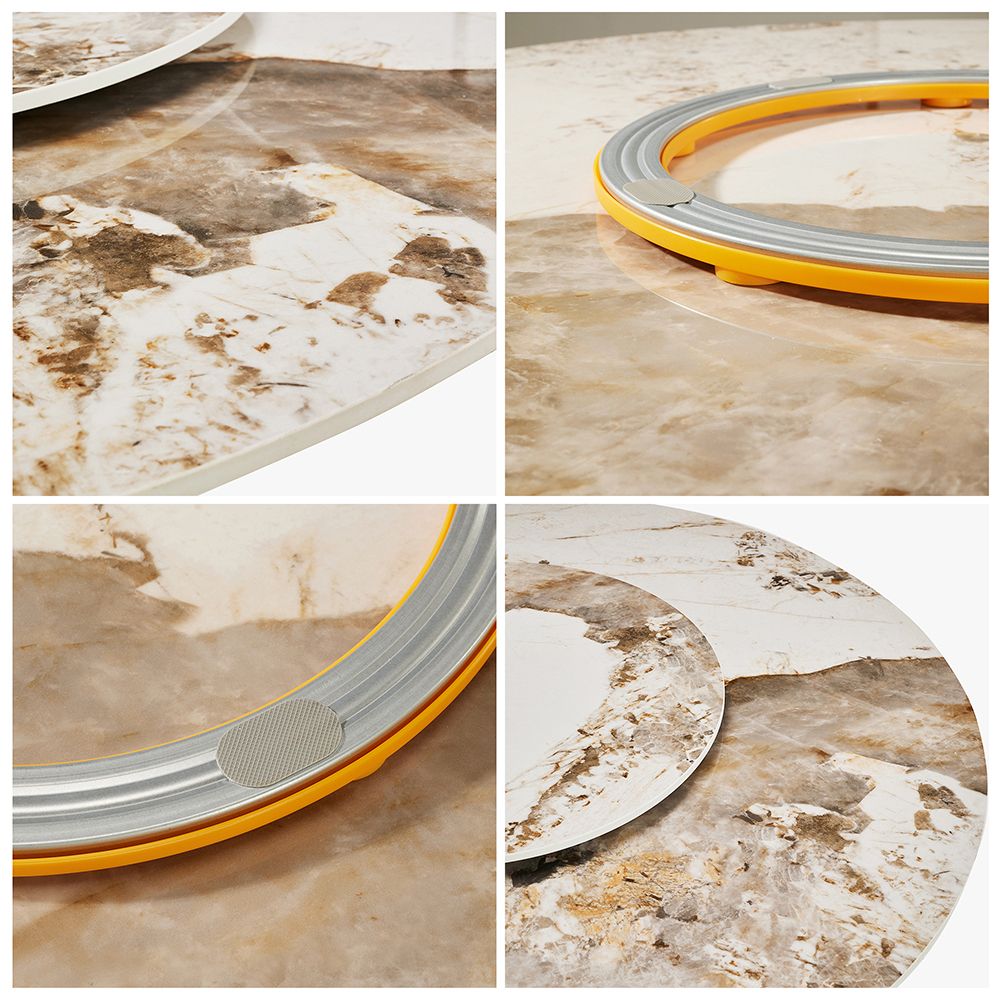 Mid Century Modern Wood color Glossy Sintered Stone Dining Tables