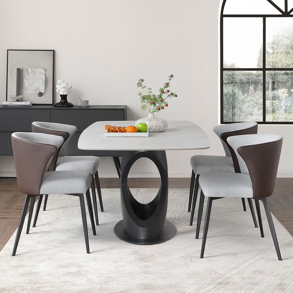 Gray Fabric + Leather Dining Chairs